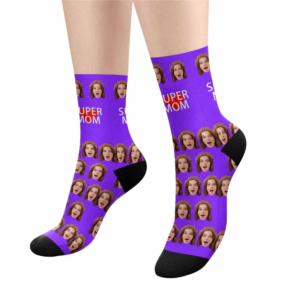 Custom Face Super Mom Purple Socks