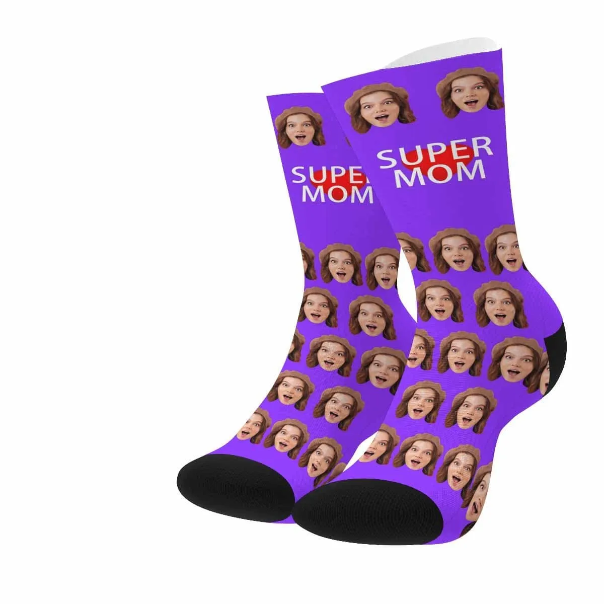 Custom Face Super Mom Purple Socks