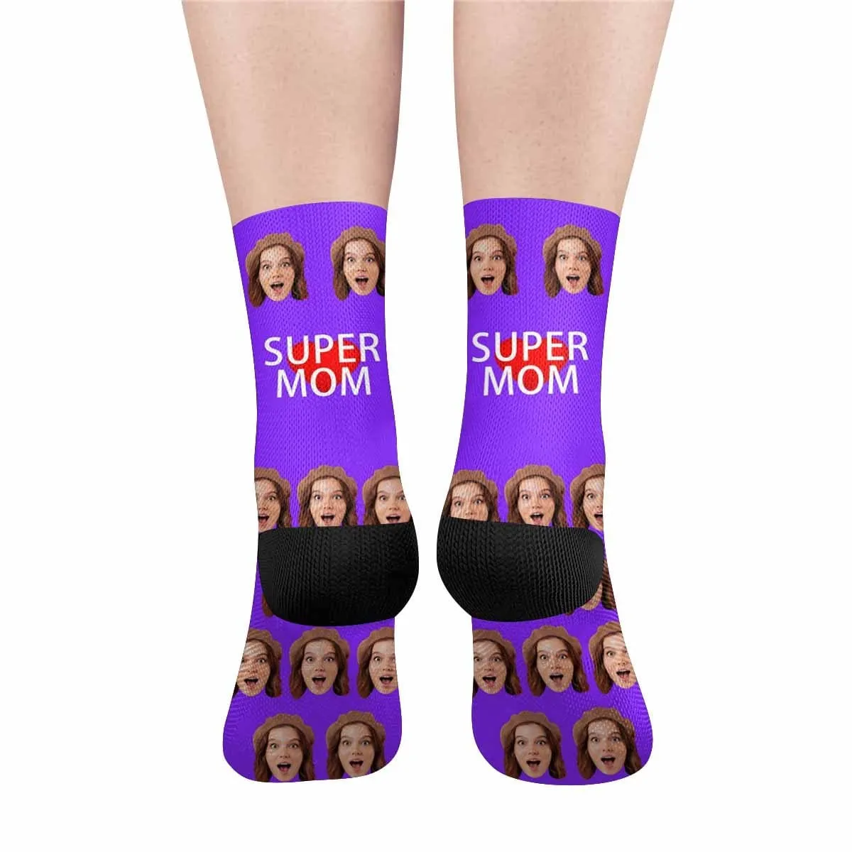 Custom Face Super Mom Purple Socks