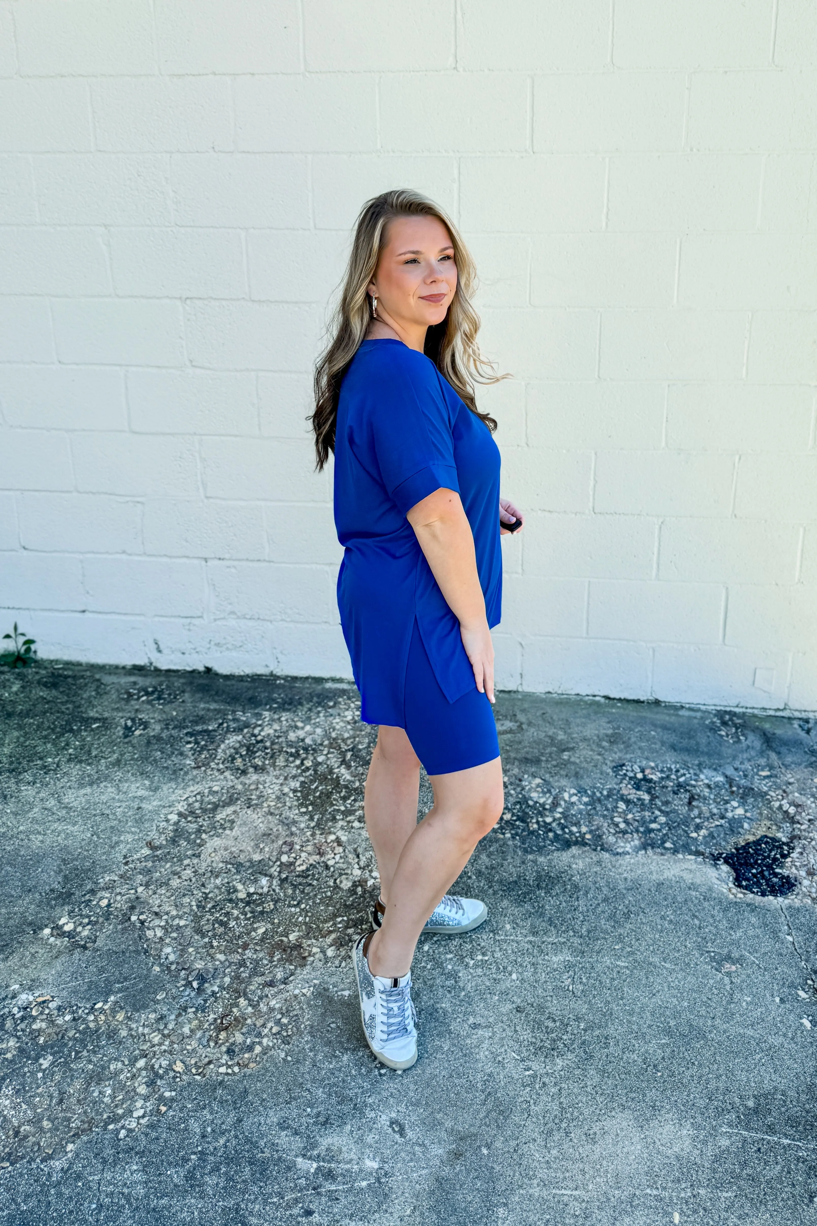 Gotta Get Going Biker Short Set, Navy