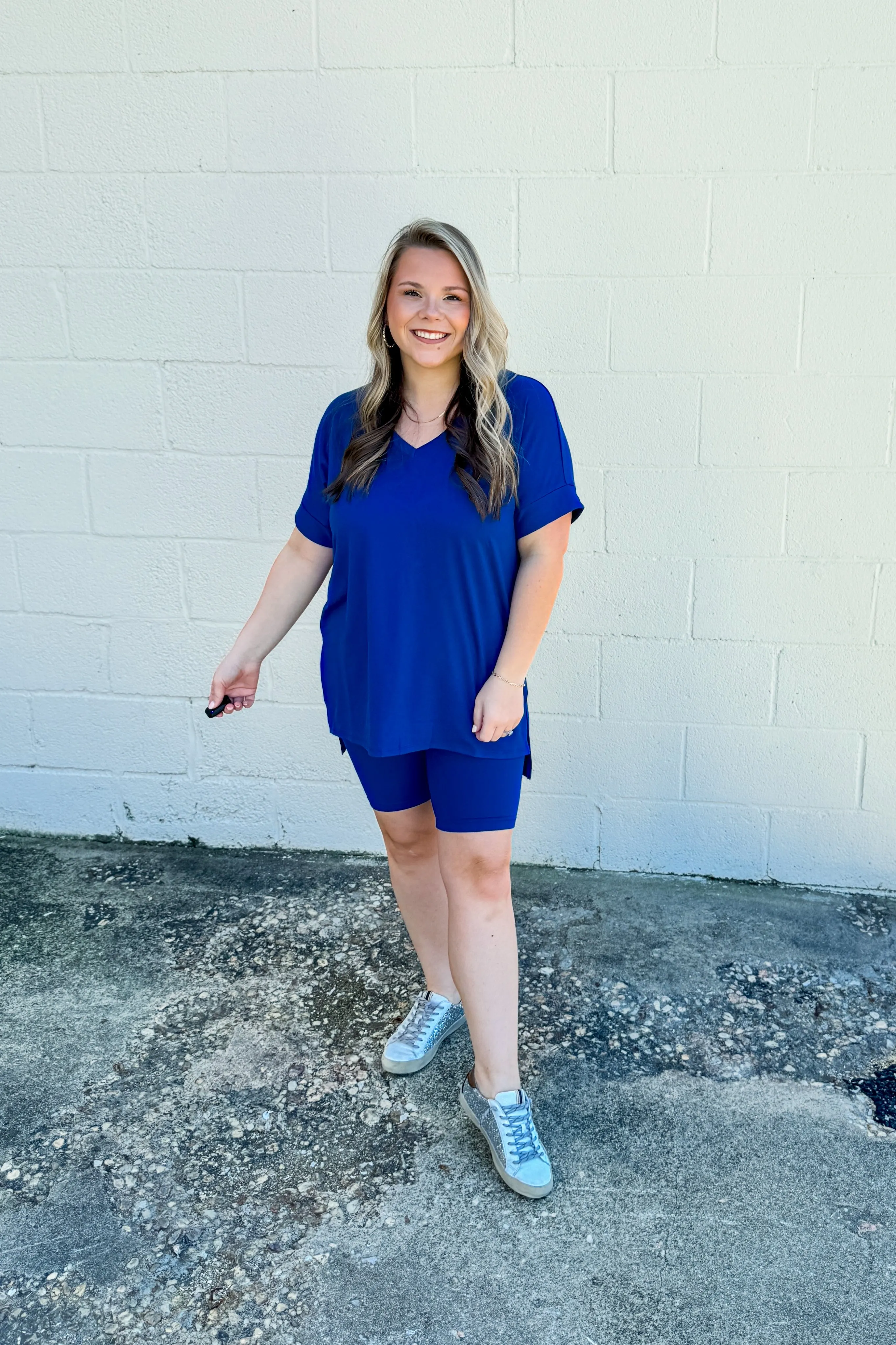 Gotta Get Going Biker Short Set, Navy