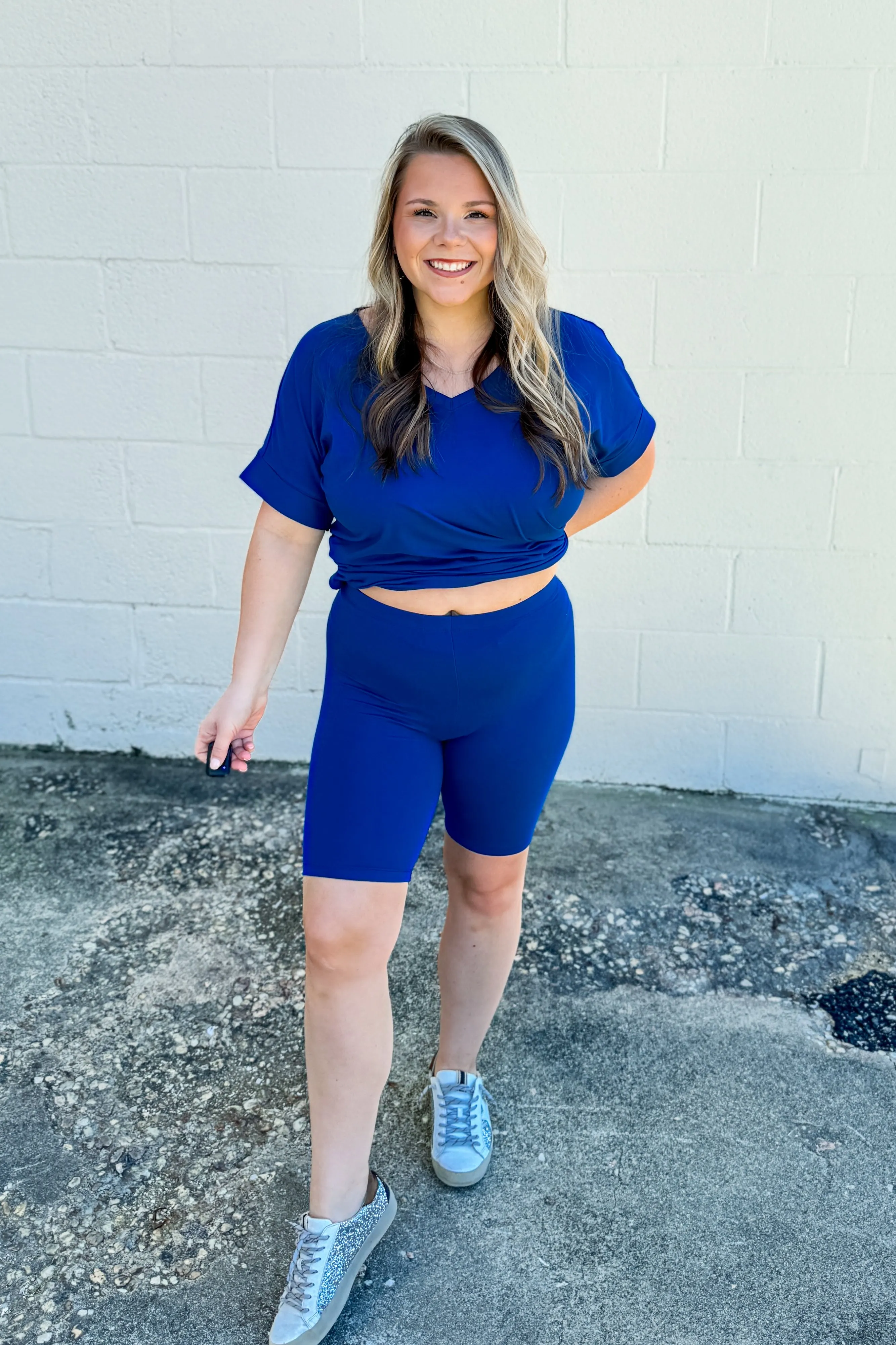 Gotta Get Going Biker Short Set, Navy