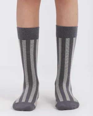 Grey Striped Retro Neck Socks
