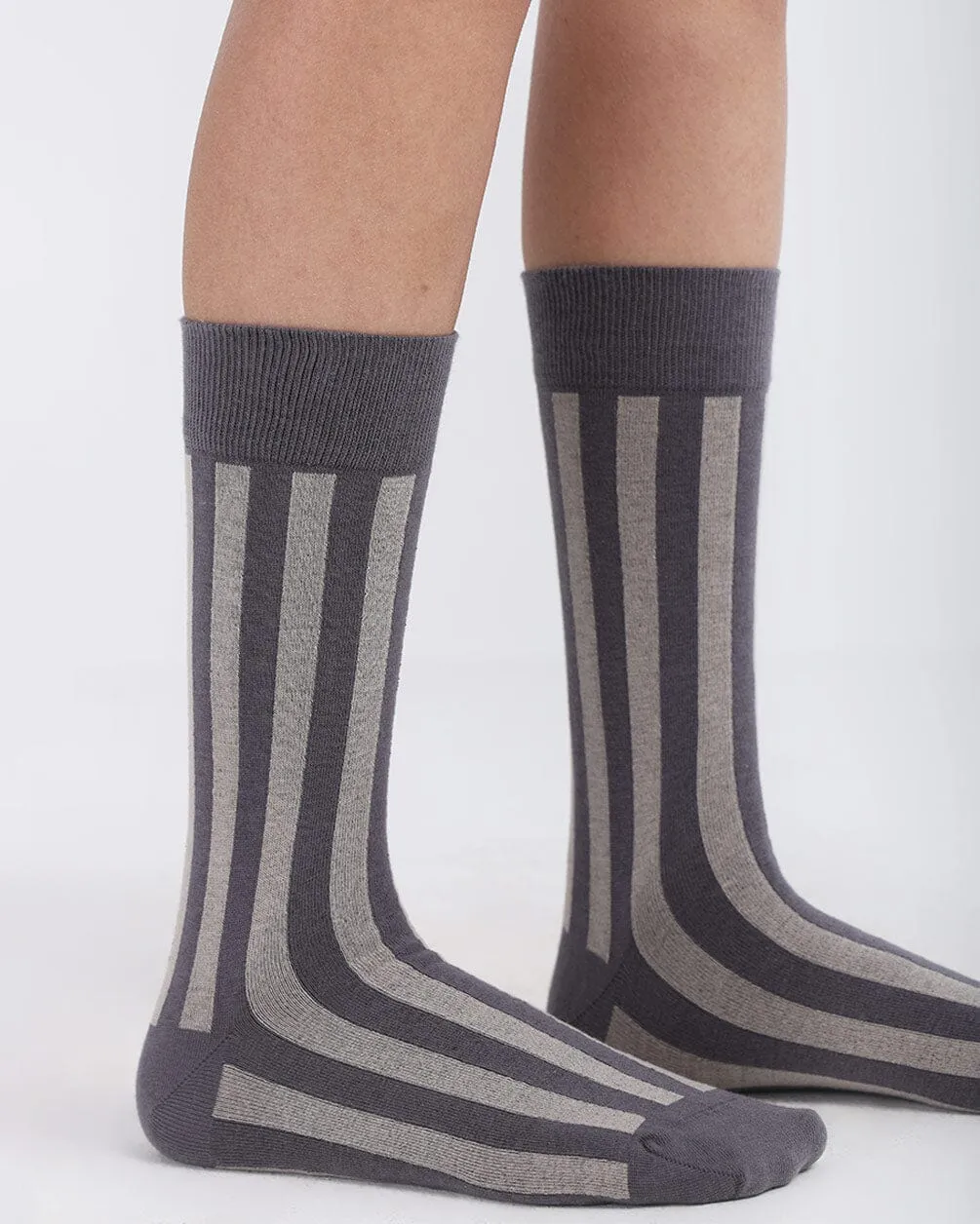 Grey Striped Retro Neck Socks