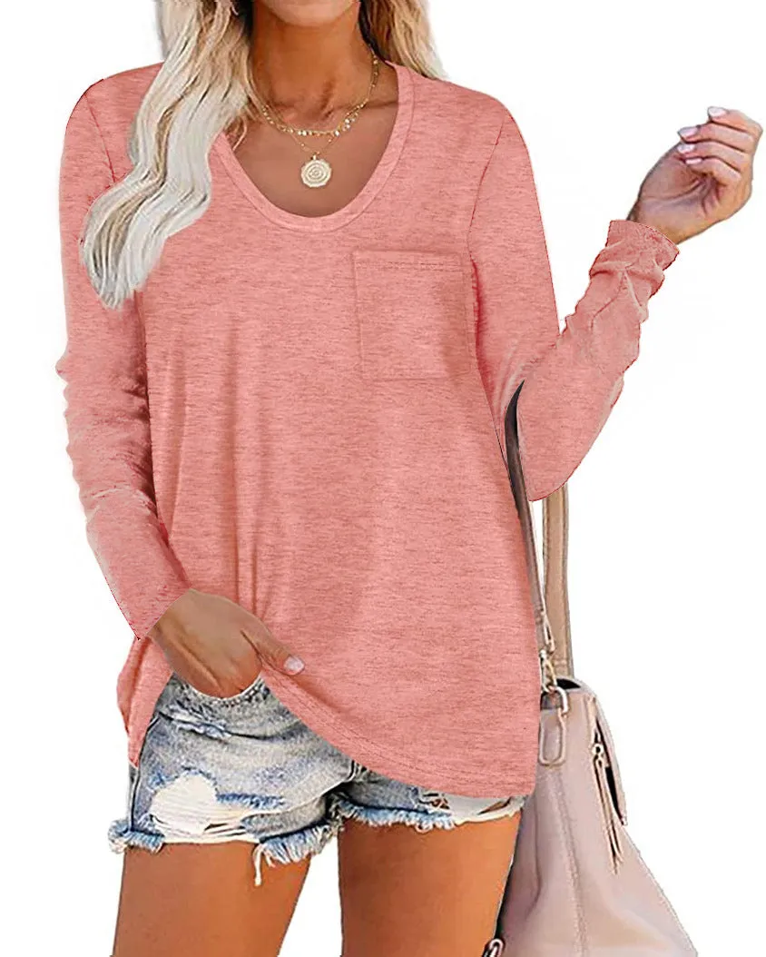 Haute Edition Long Sleeve Heather Pocket Scoop Neck Long Sleeve Pocket Tunic Top
