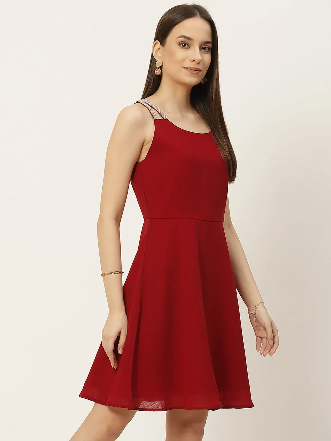 Maroon Georgette A-Line Mini Dress