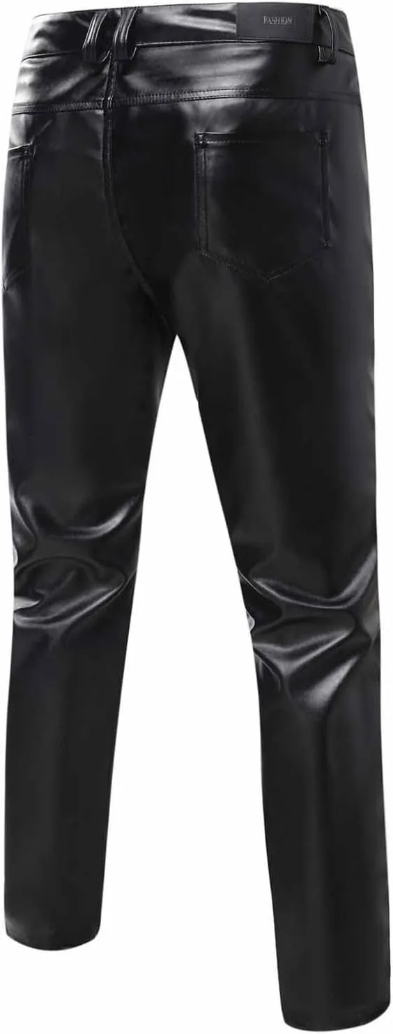 Mens Goth Punk Pants Slim Fit Trousers Vintage Gothic Steampunk Pants Biker Motocycle Pants Retro PU Skinny Trouser