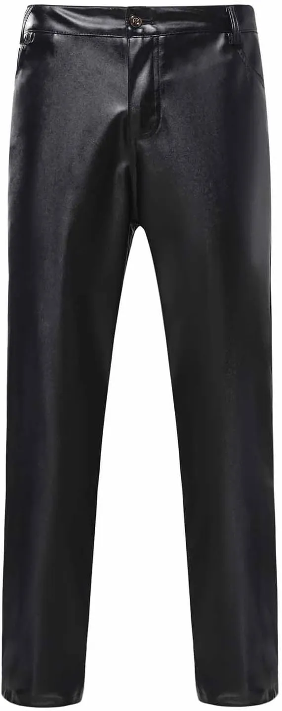 Mens Goth Punk Pants Slim Fit Trousers Vintage Gothic Steampunk Pants Biker Motocycle Pants Retro PU Skinny Trouser