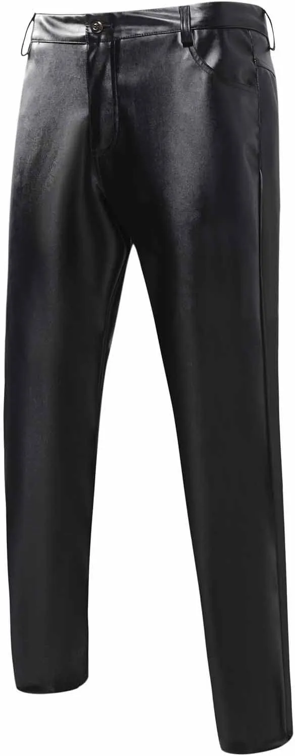 Mens Goth Punk Pants Slim Fit Trousers Vintage Gothic Steampunk Pants Biker Motocycle Pants Retro PU Skinny Trouser