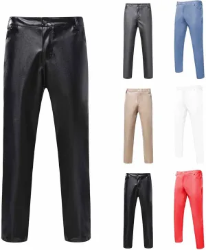 Mens Goth Punk Pants Slim Fit Trousers Vintage Gothic Steampunk Pants Biker Motocycle Pants Retro PU Skinny Trouser
