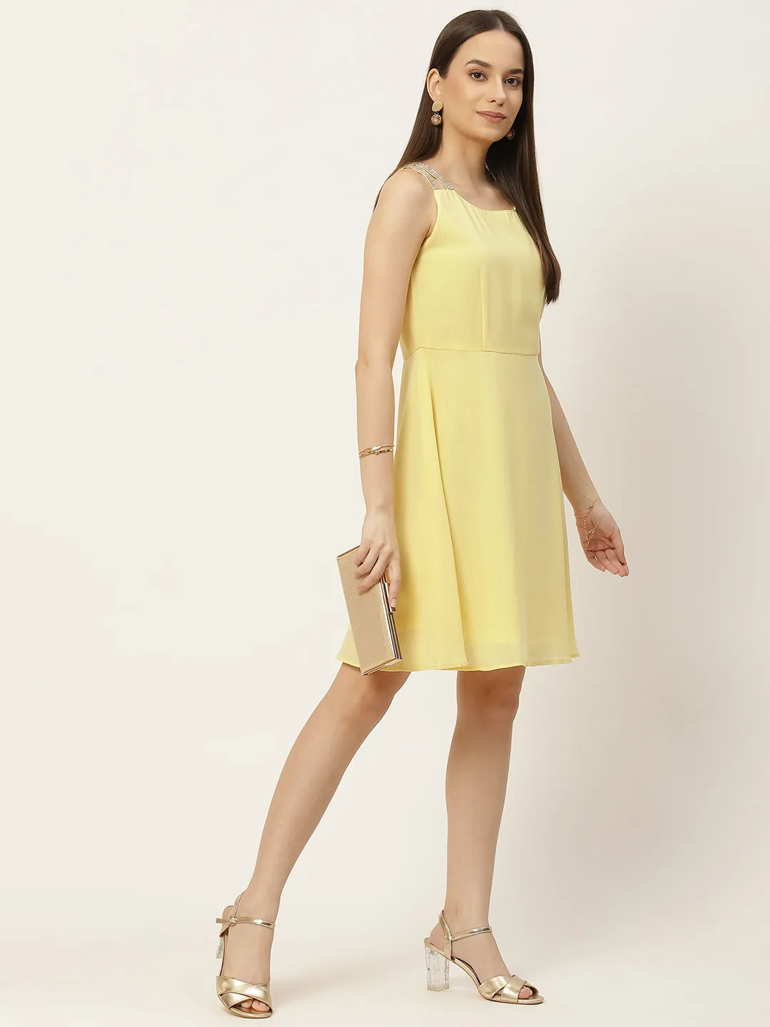 Yellow Georgette A-Line Mini Dress